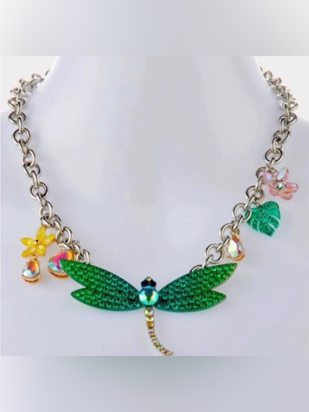BETSEY JOHNSON Garden Glam 2025 Collection Silver Multi-Charm Necklace NEW NWT